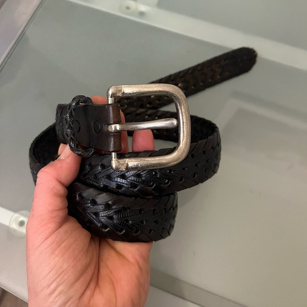 diagonal double braided leather belt dark brown and black 32"-36" waist